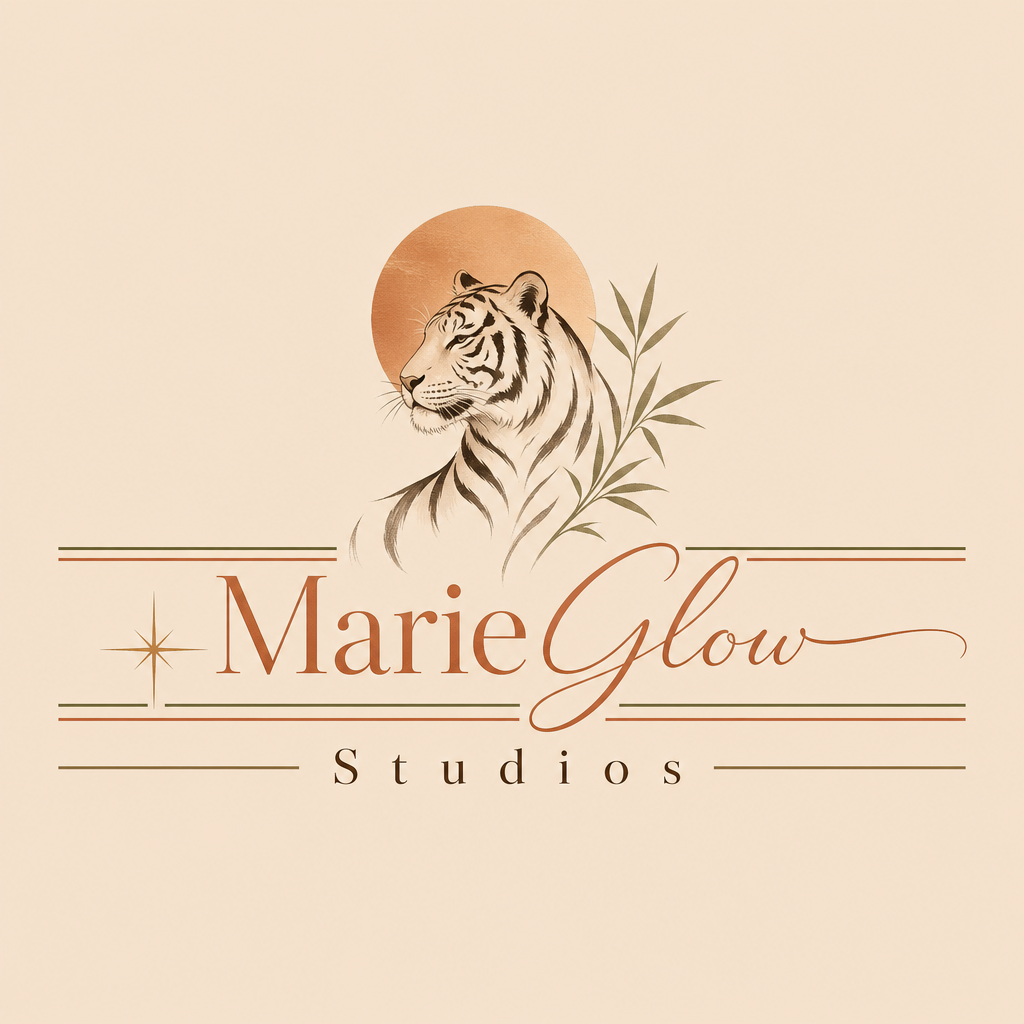 Marie Glow Studios — elegant tiger illustration with copper and cream tones